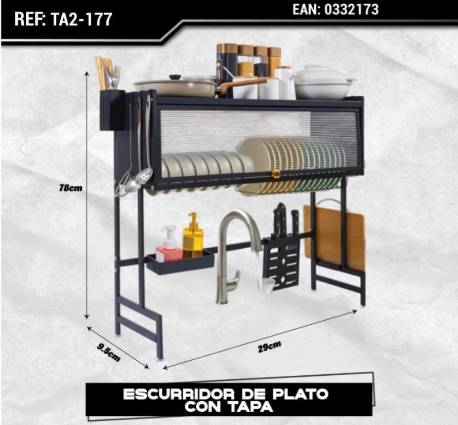 ESCURRIDOR DE PLATO CON TAPA 78*29*9.5CM KITCHEN RACK
