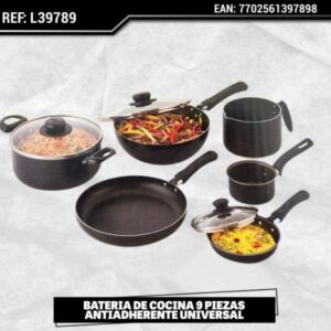BATERIA DE COCINA 9 PIEZAS ANTIADHERENTE UNIVERSAL