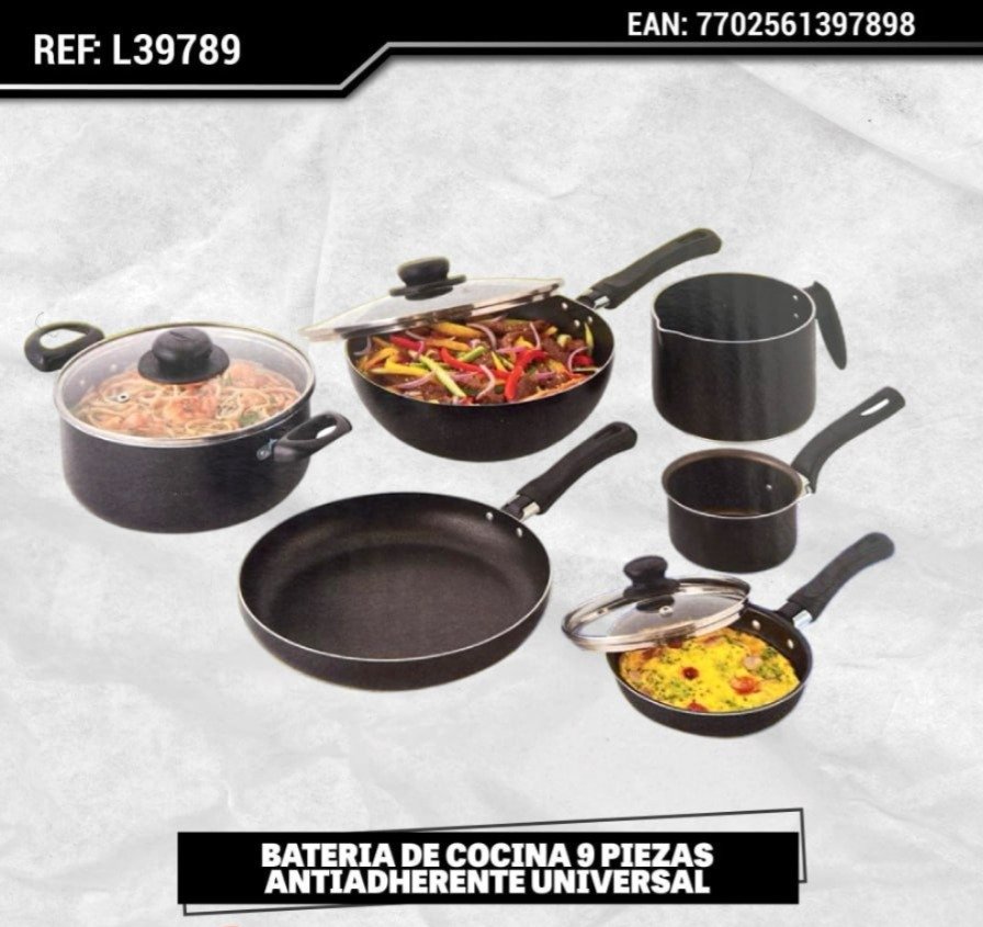 BATERIA DE COCINA 9 PIEZAS ANTIADHERENTE UNIVERSAL